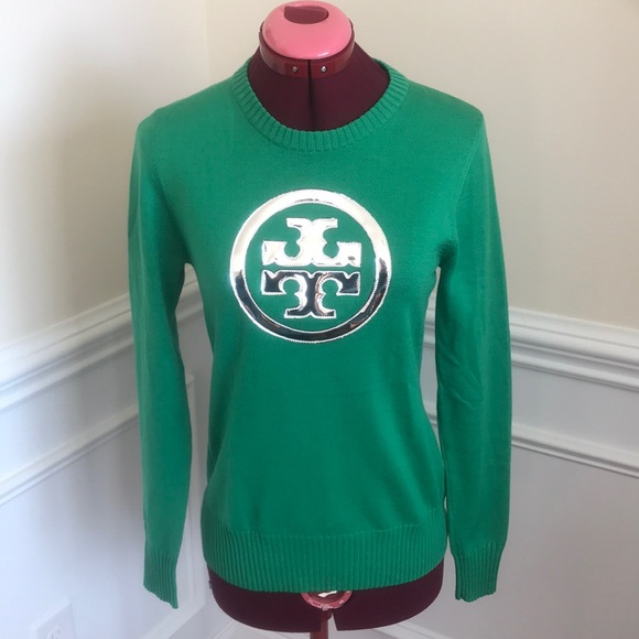 Tory Burch Sweaters - Tory Burch Green Sweater W/Silver Logo Sz S